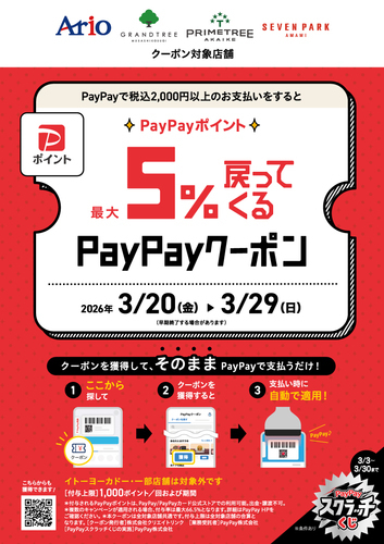PayPayポイント最大5％戻ってくるクーポンゲット