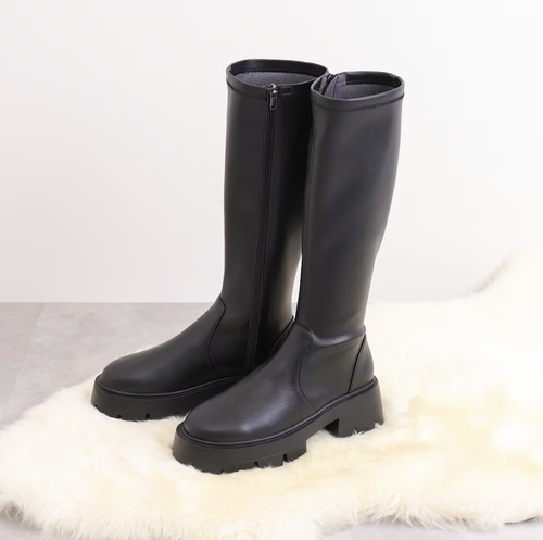 厚底ソールストレッチロングブーツ