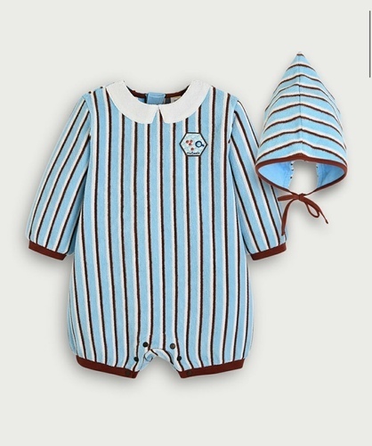 【2点セット】ストライプ長袖ショートカバーオール＆帽子