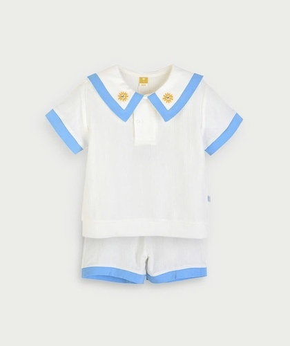 【セットアップ】サマーマリンシャツカラー半袖トップス&amp;パンツ