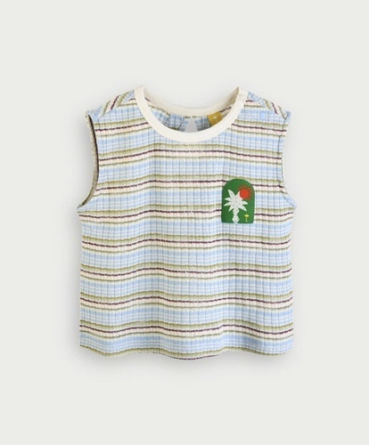 サマーパームボーダー柄ノースリーブTシャツ