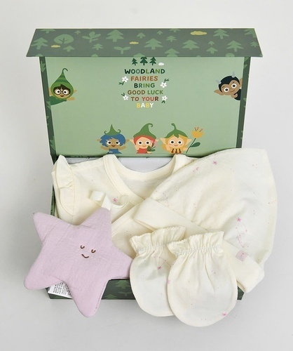 【GIFT/BOX･4点セット】ピンクミルキーウェイ半袖ボディスーツ＆帽子＆ミトン＆ぬいぐるみ