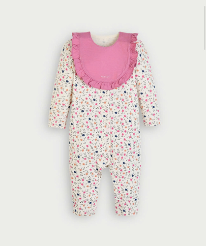 【2点セット】ドリカラフルフラワー長袖ロンパース＆フリルスタイ